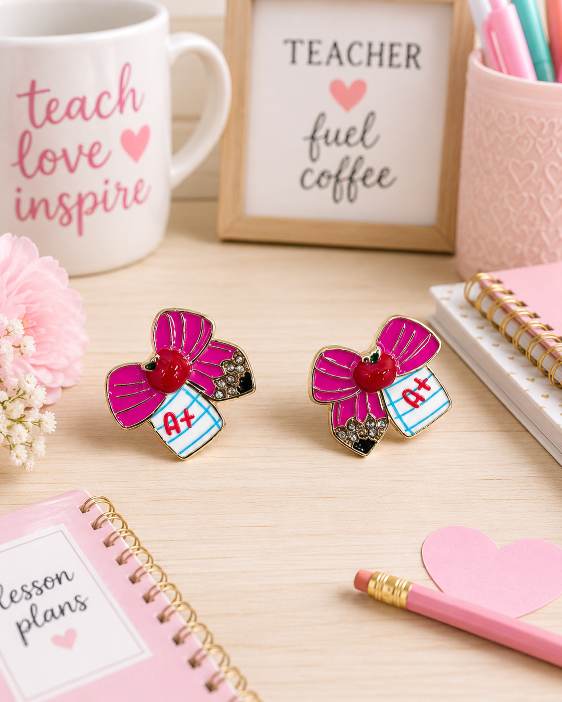 Pink Pencil Bow Studs