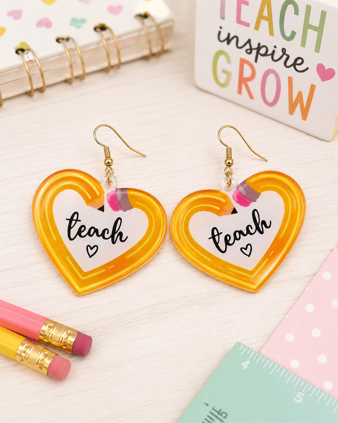 Pencil Teach Heart Earrings
