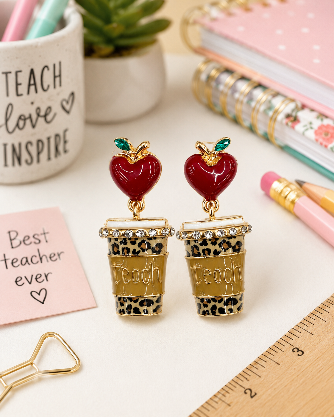 Leopard Teach Coffee Earrings