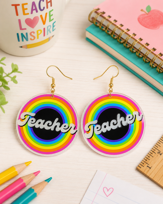 Teacher Rainbow Circle Earrings