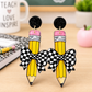 Pencil with Checkered Bow Earrings