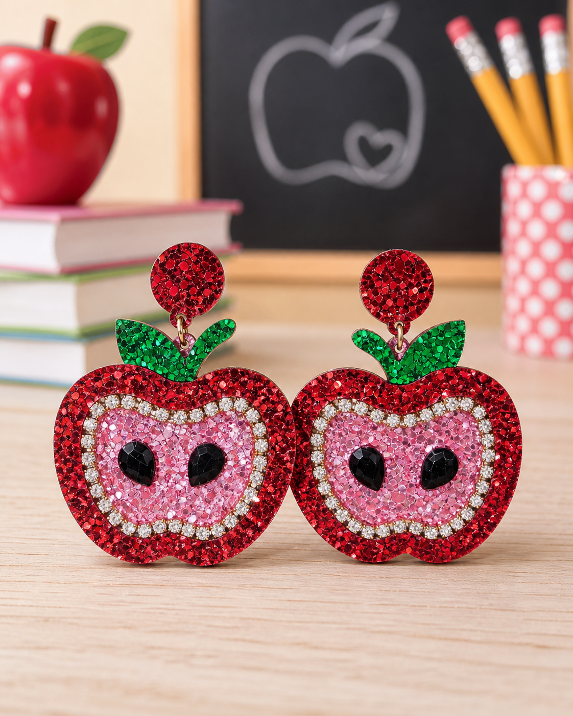 Glitter Apple Earrings