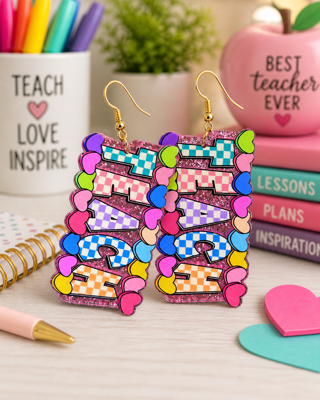 Checkered Teach Earrings