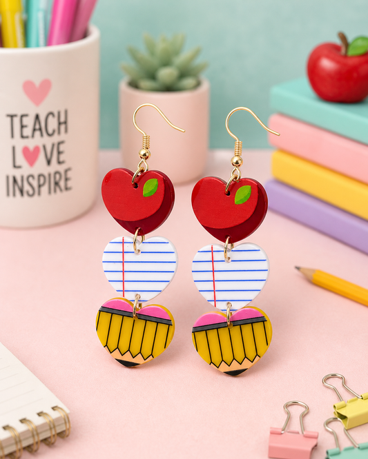 Heart School Supplies Earrings