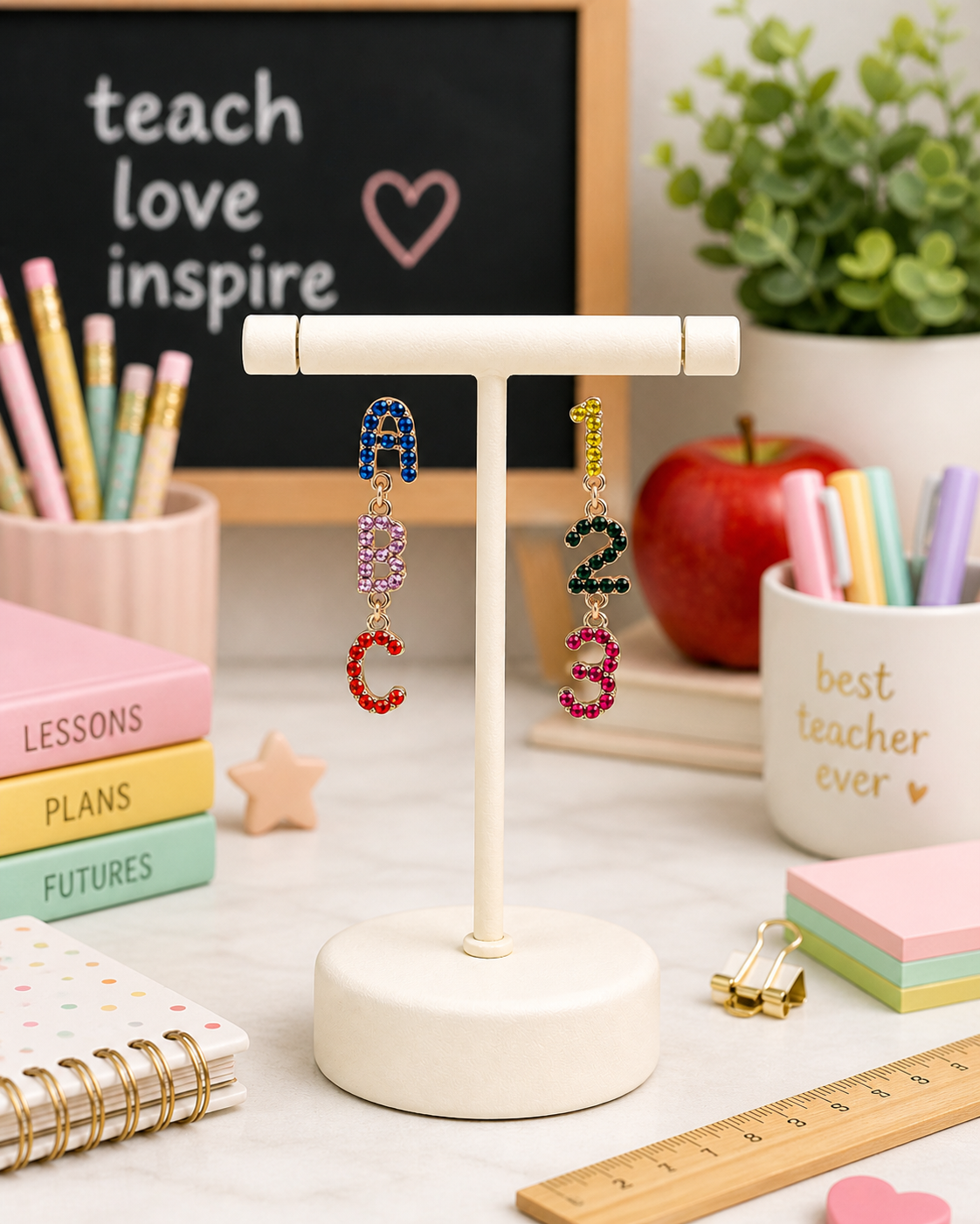 Rhinestone ABC 123 Dangle Studs