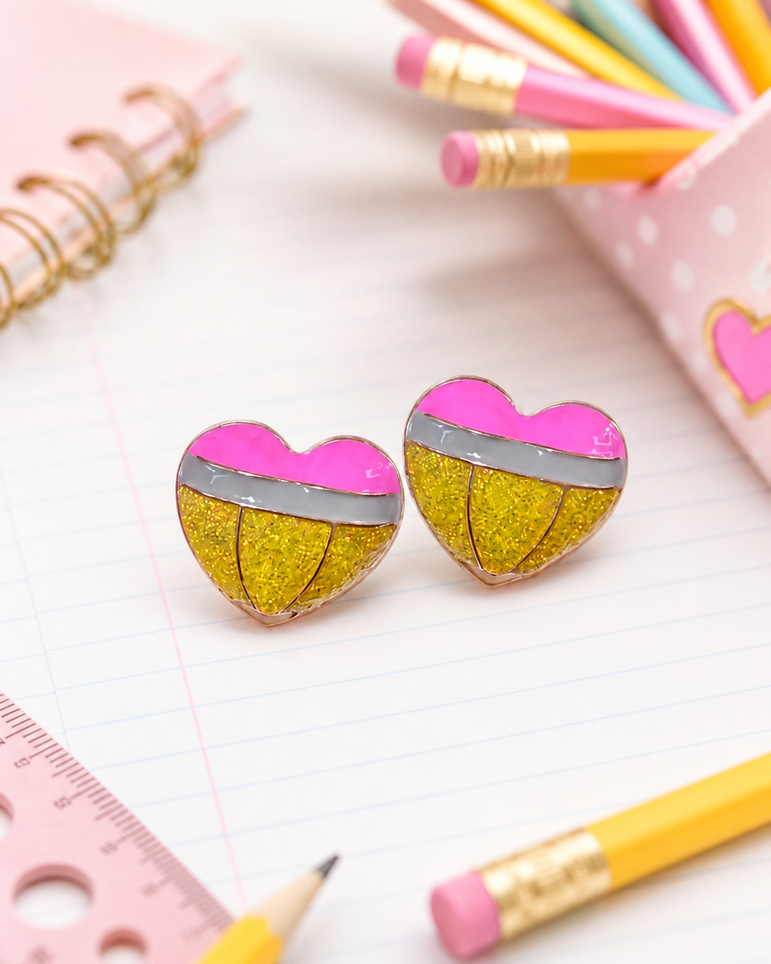 Glitter Heart Pencil Studs