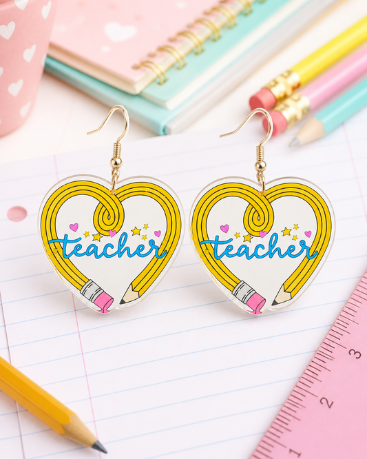 Teacher Pencil Heart Earrings