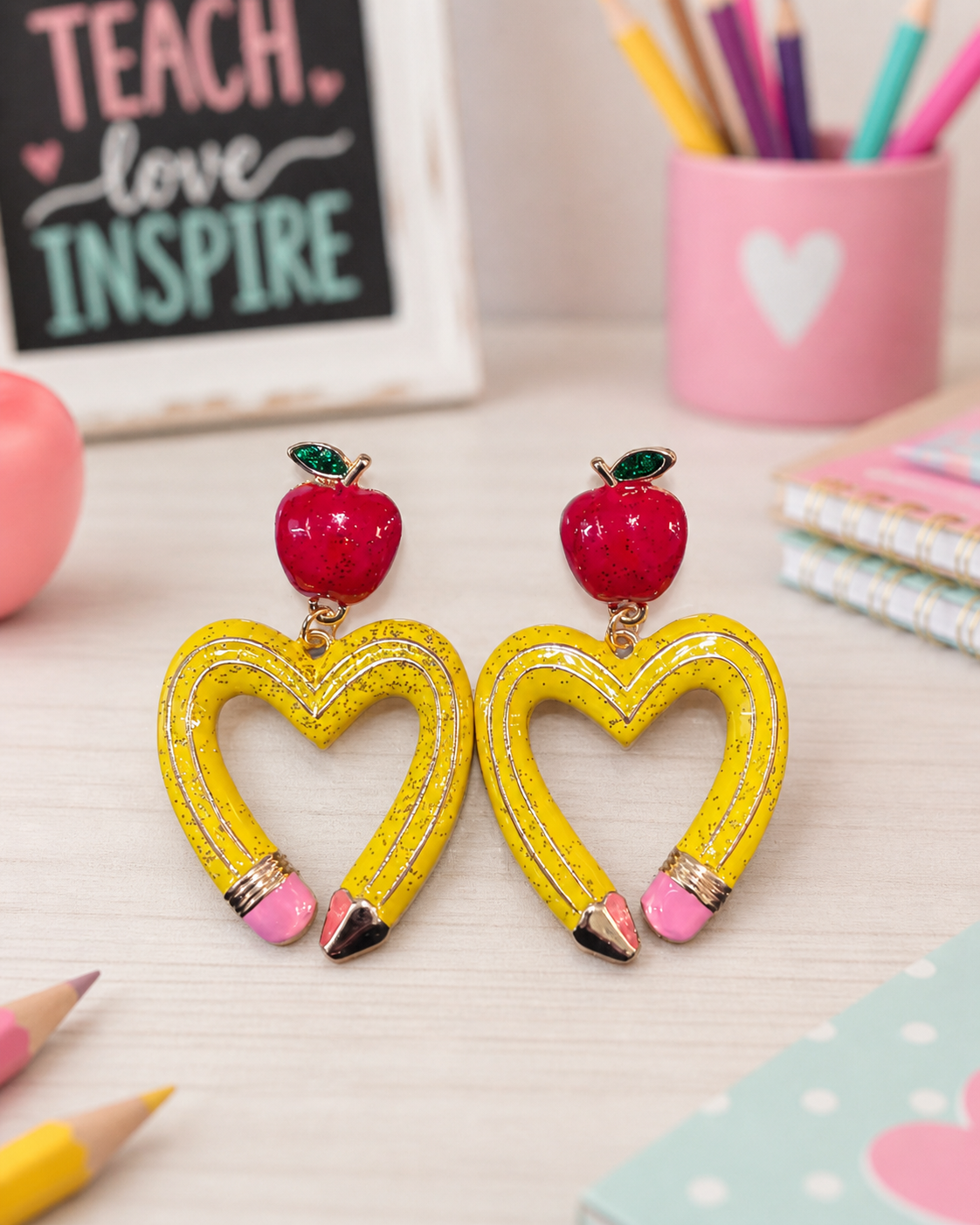 Yellow Pencil Heart Earrings