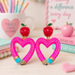 Pink Pencil Heart Earrings