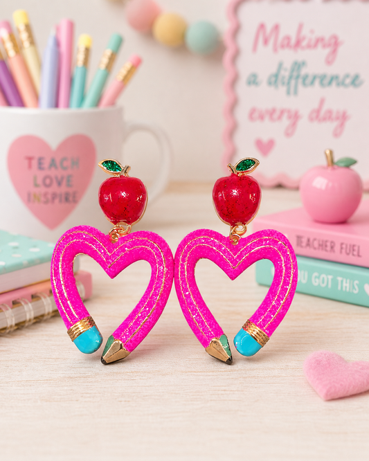 Pink Pencil Heart Earrings