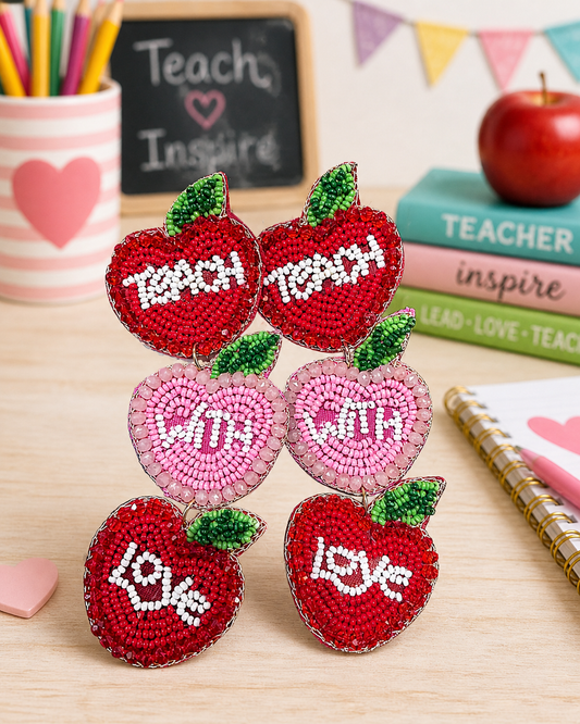 Beaded Teach With Love Earrings