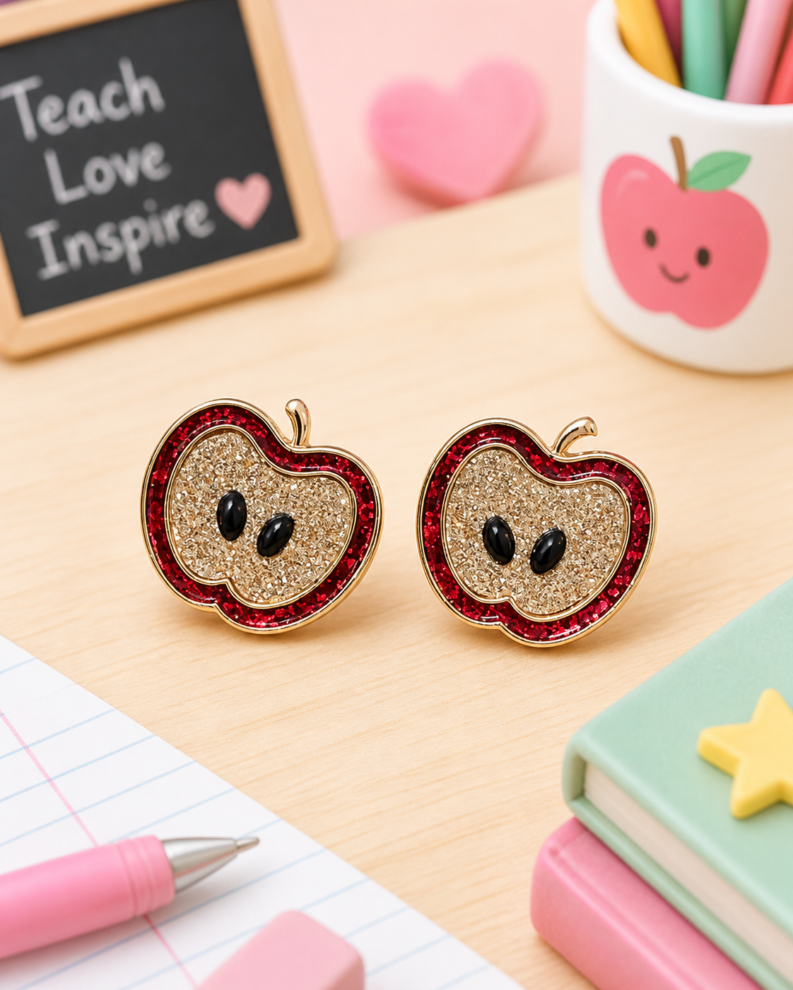 Glitter Apple Studs