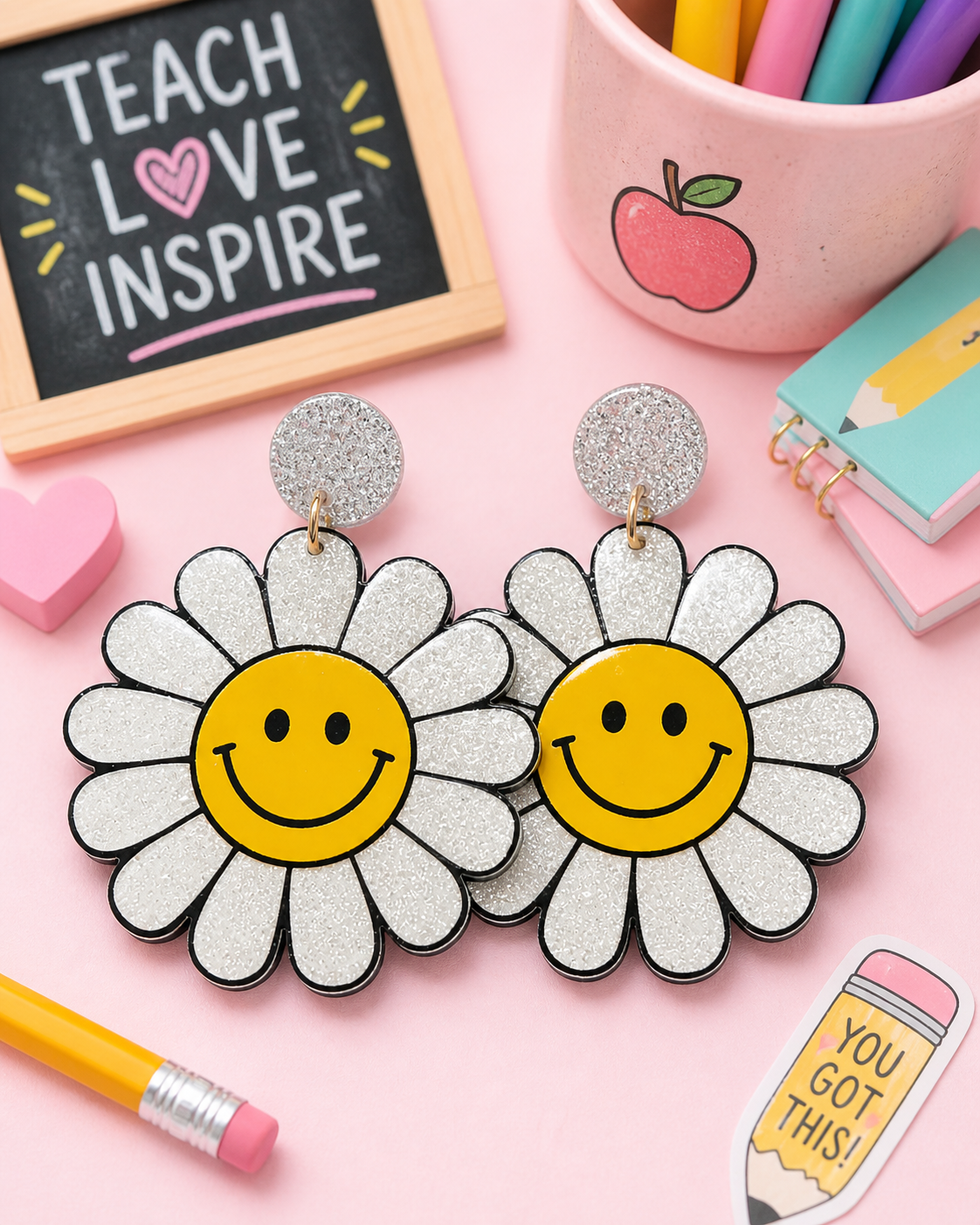 Flower Smiley Face Earrings