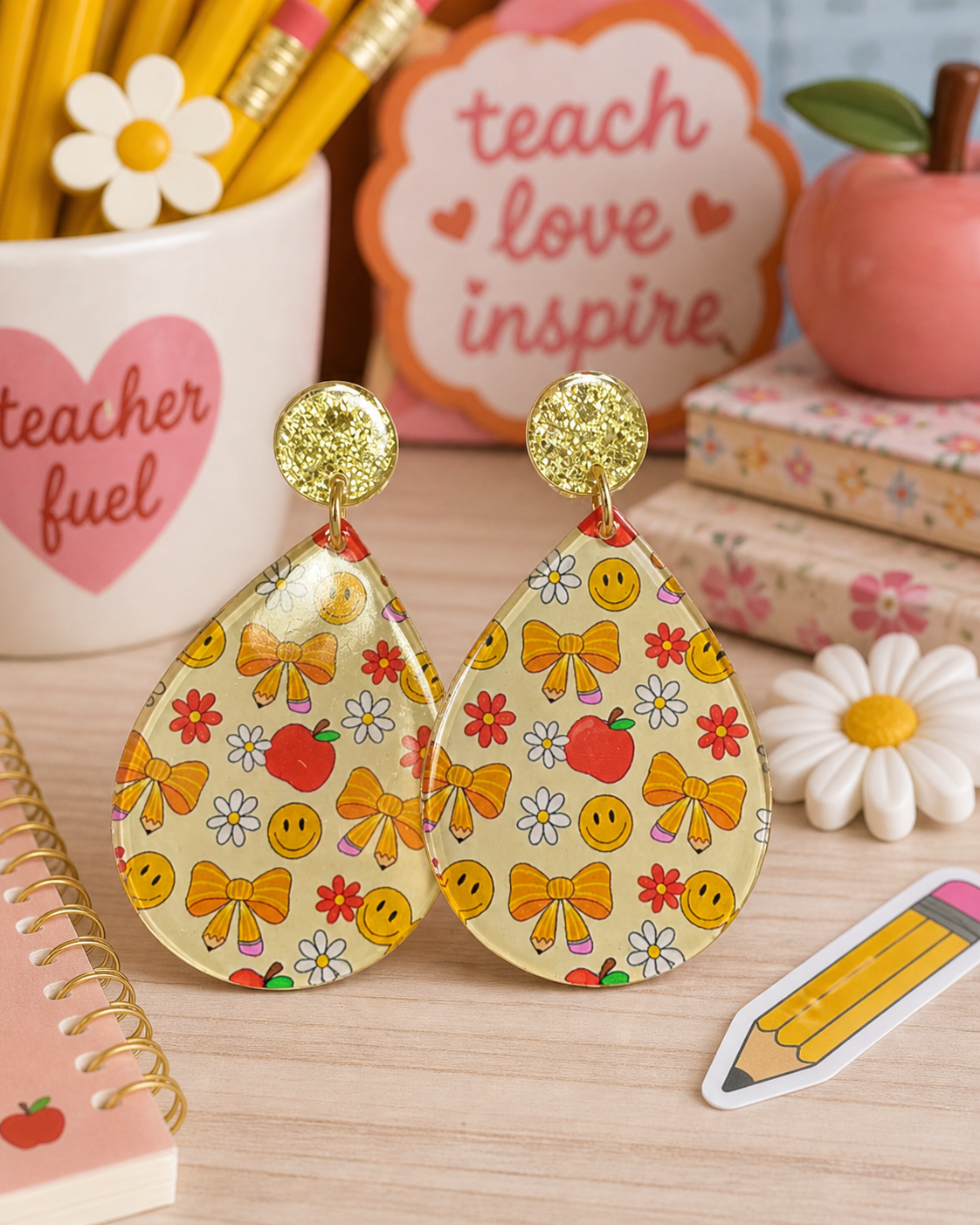 Coquette Bow and Apple Teardrop Earrings