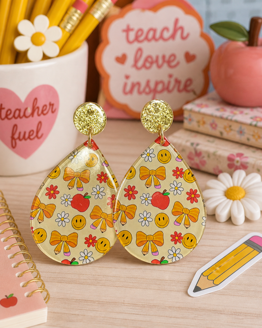 Coquette Bow and Apple Teardrop Earrings