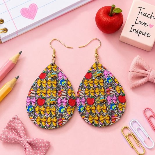 Coquette Apple and Books Teardrop Earrings
