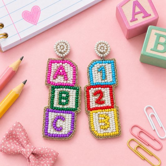 Beaded ABC 123 Block Earrings