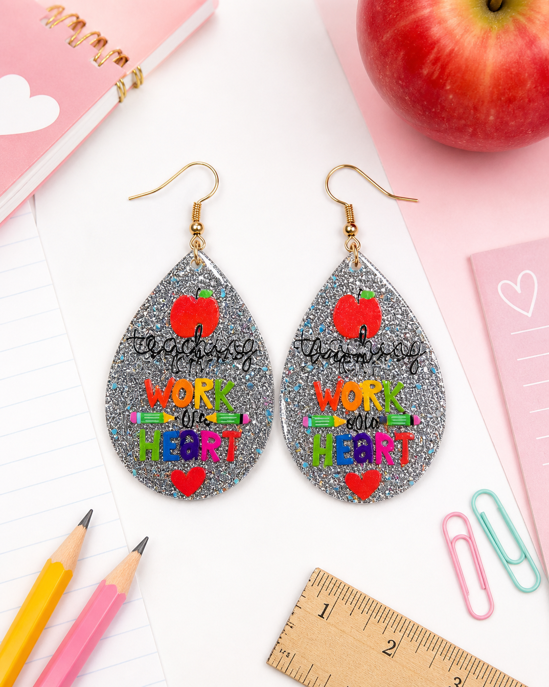 Teaching is a Work of Heart Teardrop Earrings