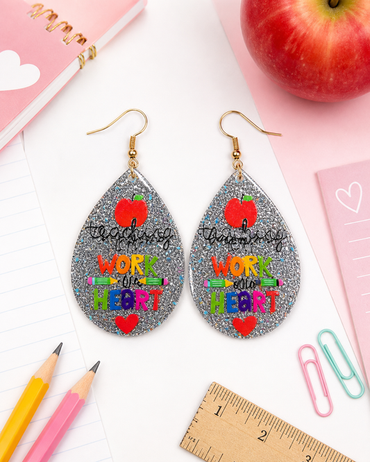 Teaching is a Work of Heart Teardrop Earrings
