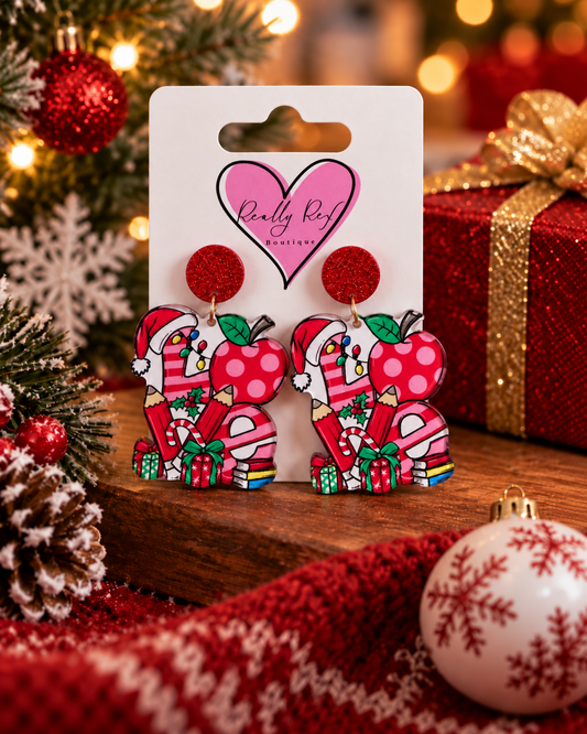 Christmas Themed Love School Supplies Earrings