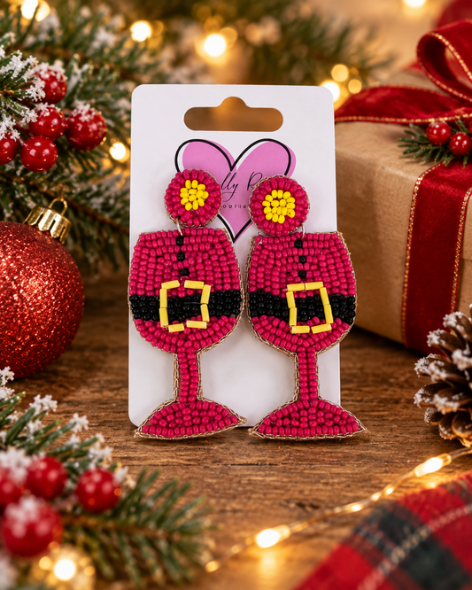 Santa Beaded Wine Glass Earrings