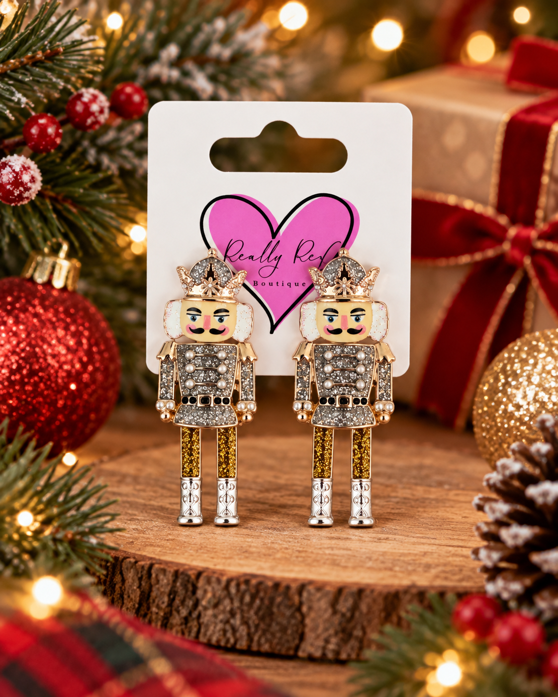 Sliver Glitter Nutcracker Dangle Earrings