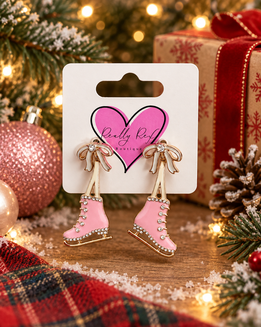 Pink Ice Skates Earrings