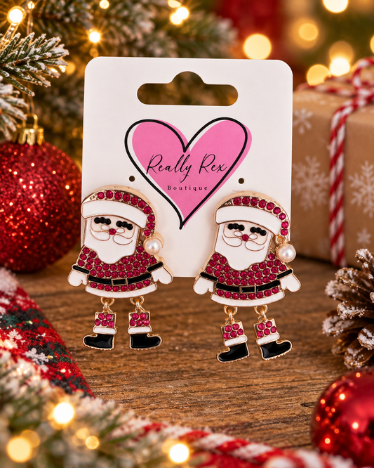 Rhinestone Dangle Santa Earrings