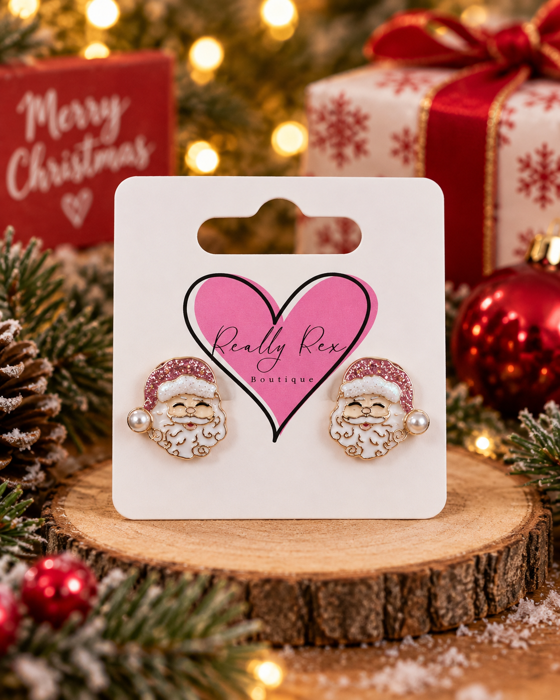 Pink Santa Stud Earrings