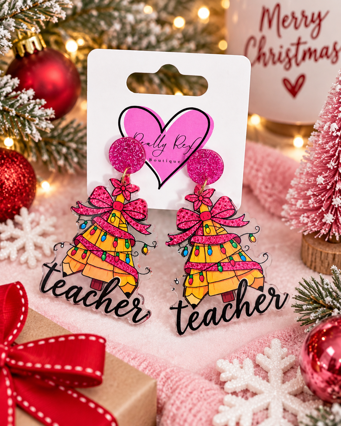 Teacher Christmas Tree Earrings