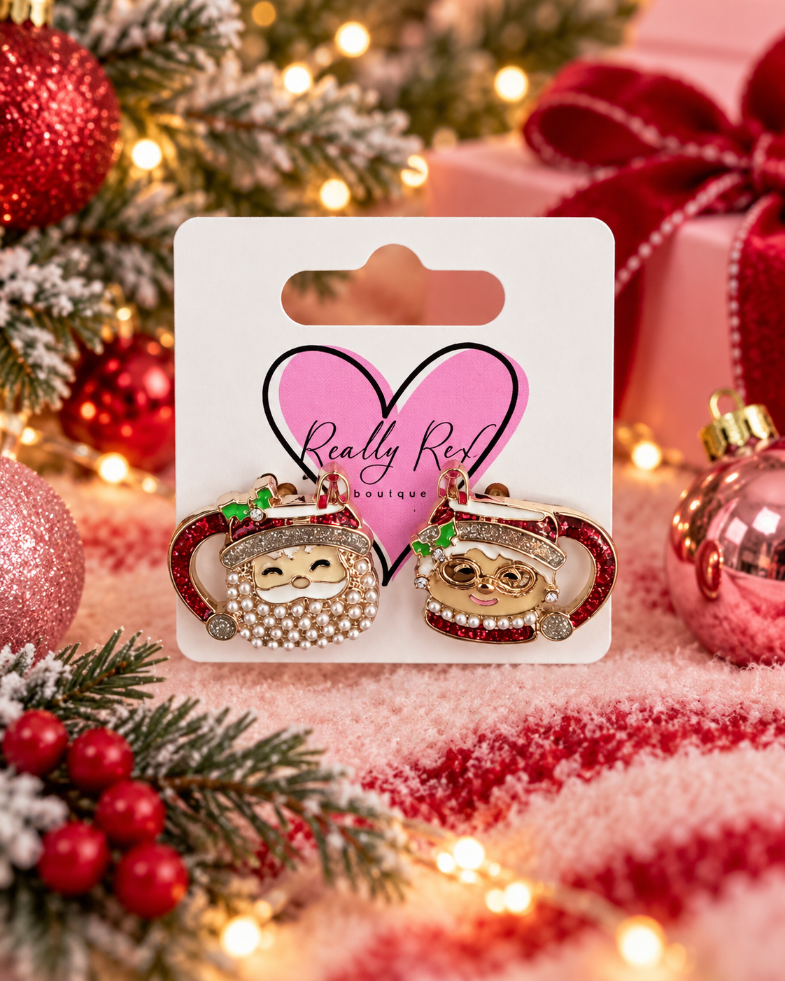 Mr. & Mrs. Claus Mug Stud Earrings