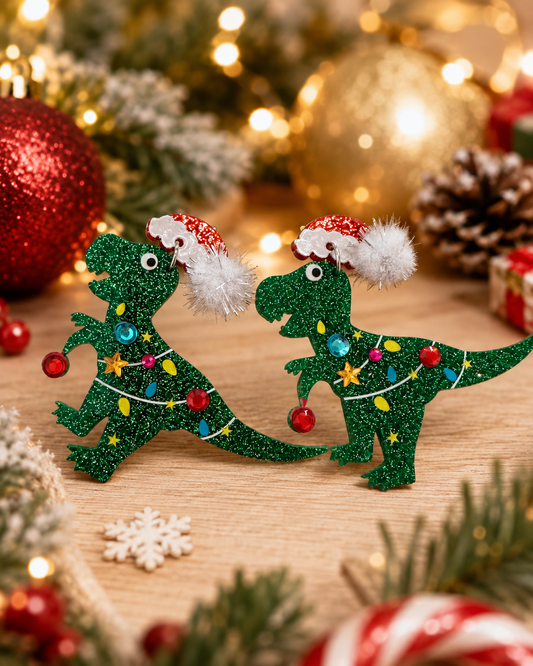 Christmas Dinosaur Earrings