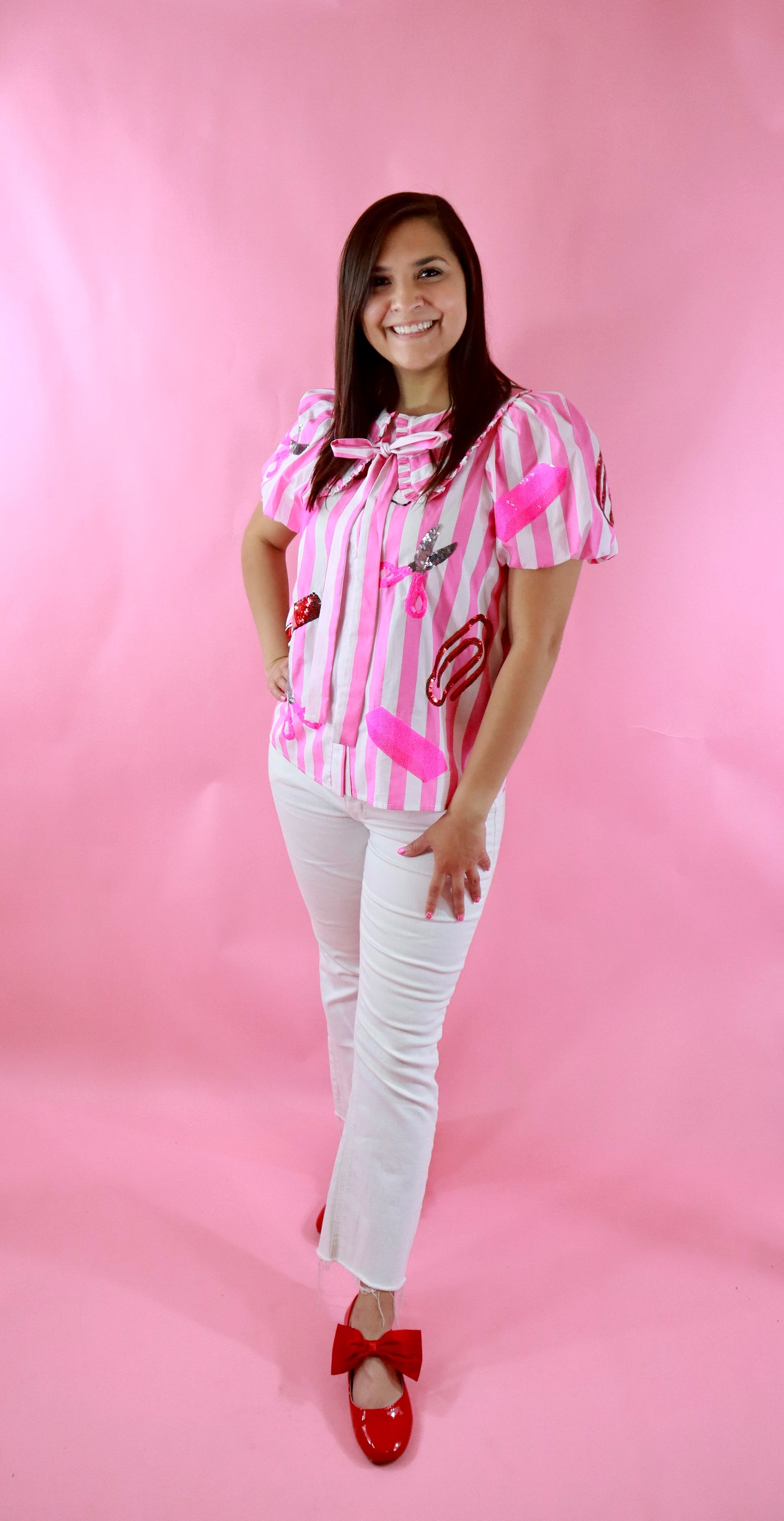 Pink Striped School Supply Top