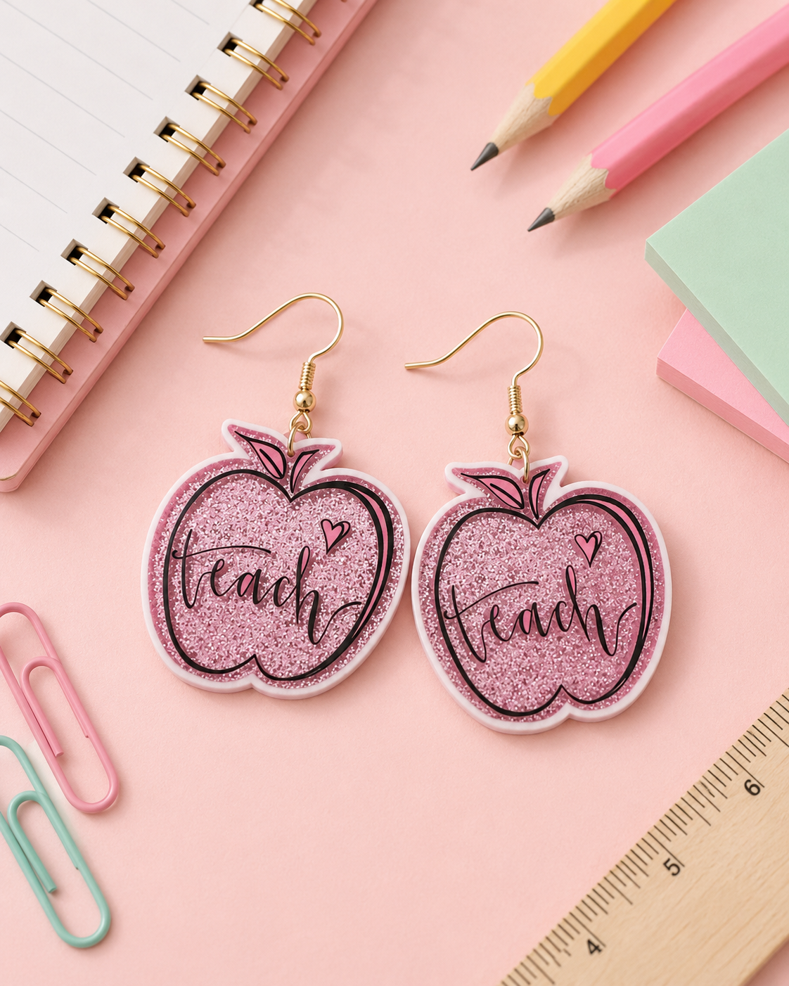 Pink Apple Teach Earrings