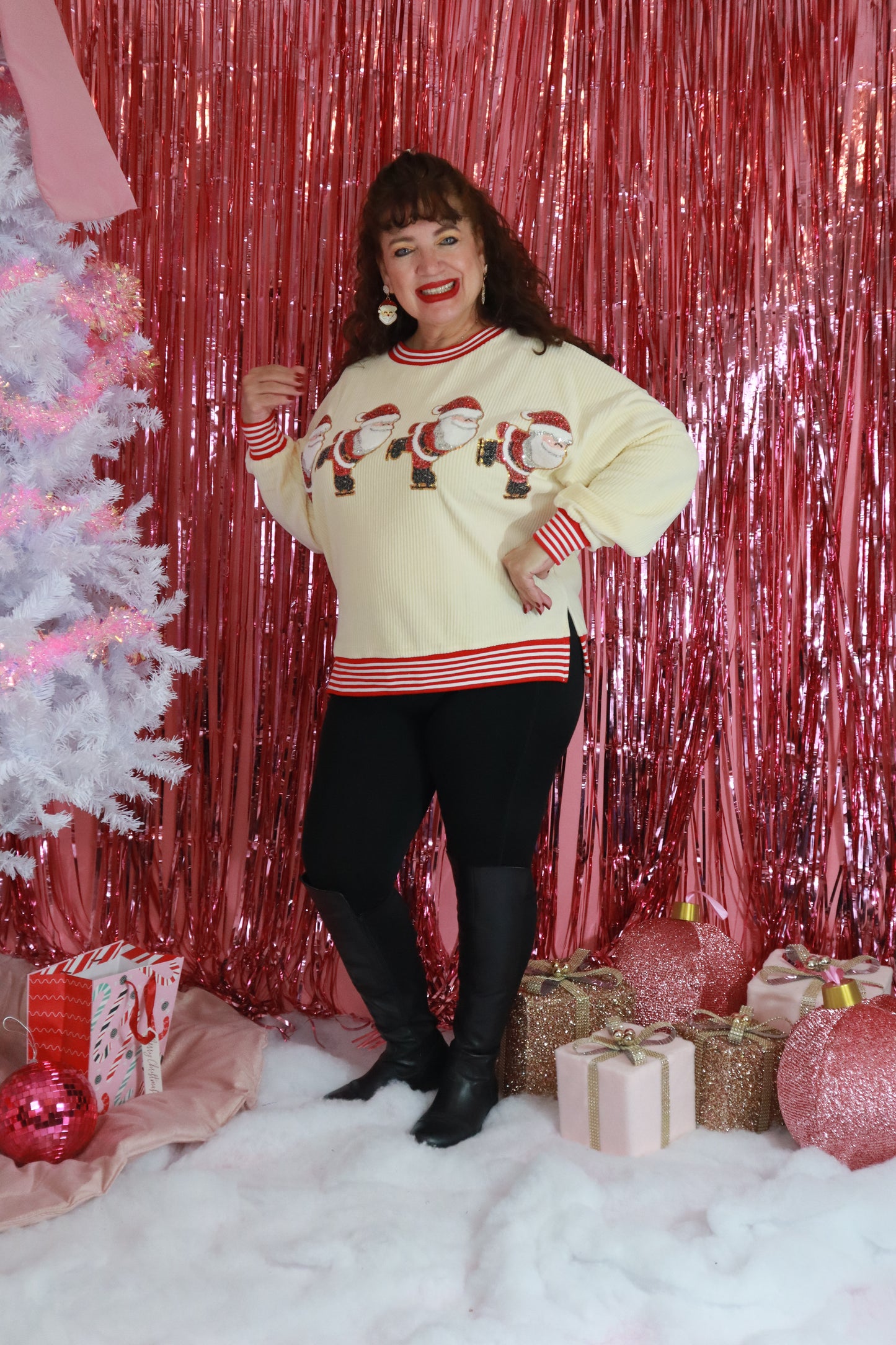 Sequin Skating Santa Oversized Sweatshirt