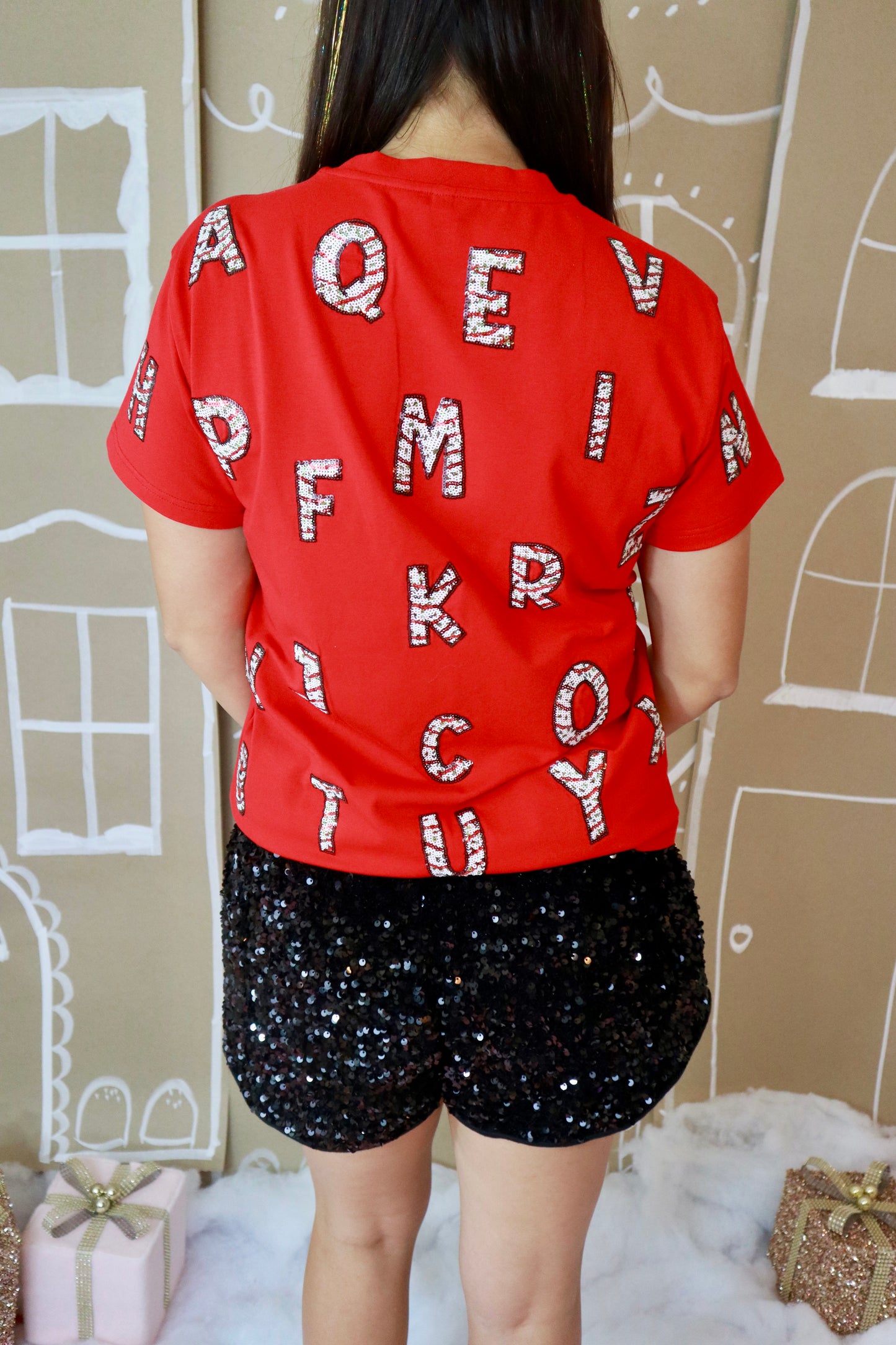 Sequin Christmas Letter Top