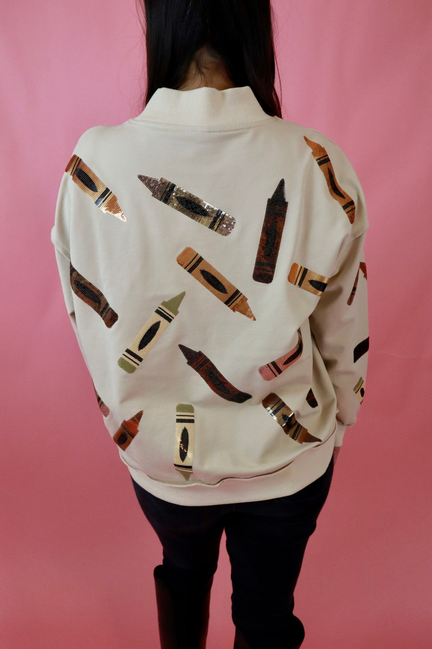 Sequin MultiColor Crayon Mock Neck Sweatshirt