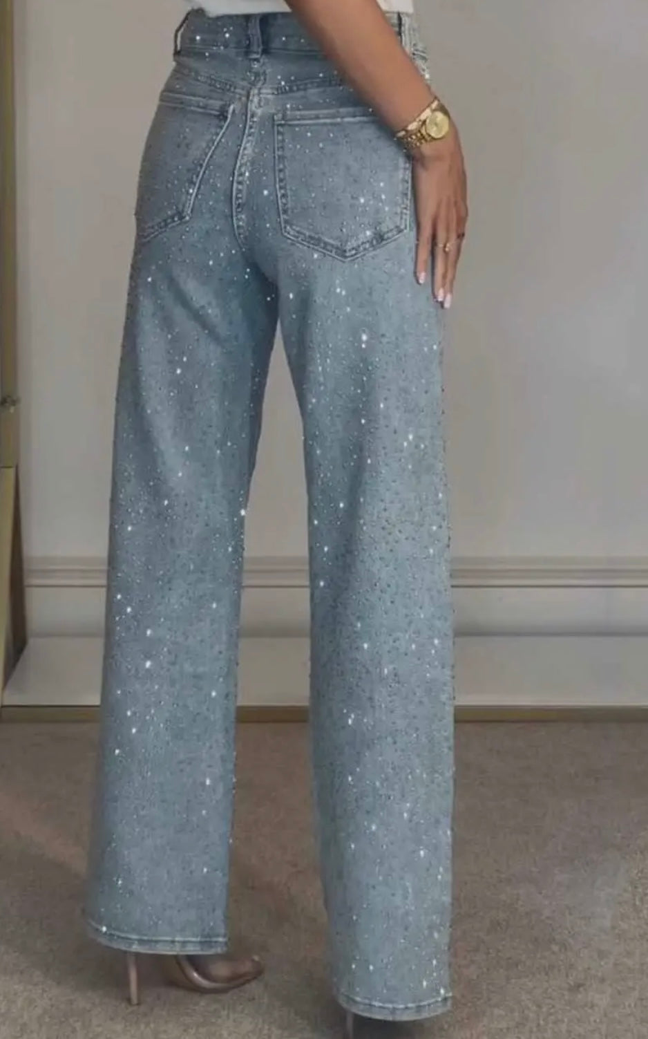 High Waisted Rhinestone Jeans