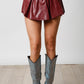Maroon Faux Leather Skort