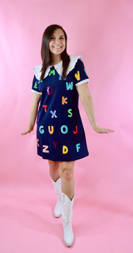 Sequin Navy Alphabet Dress