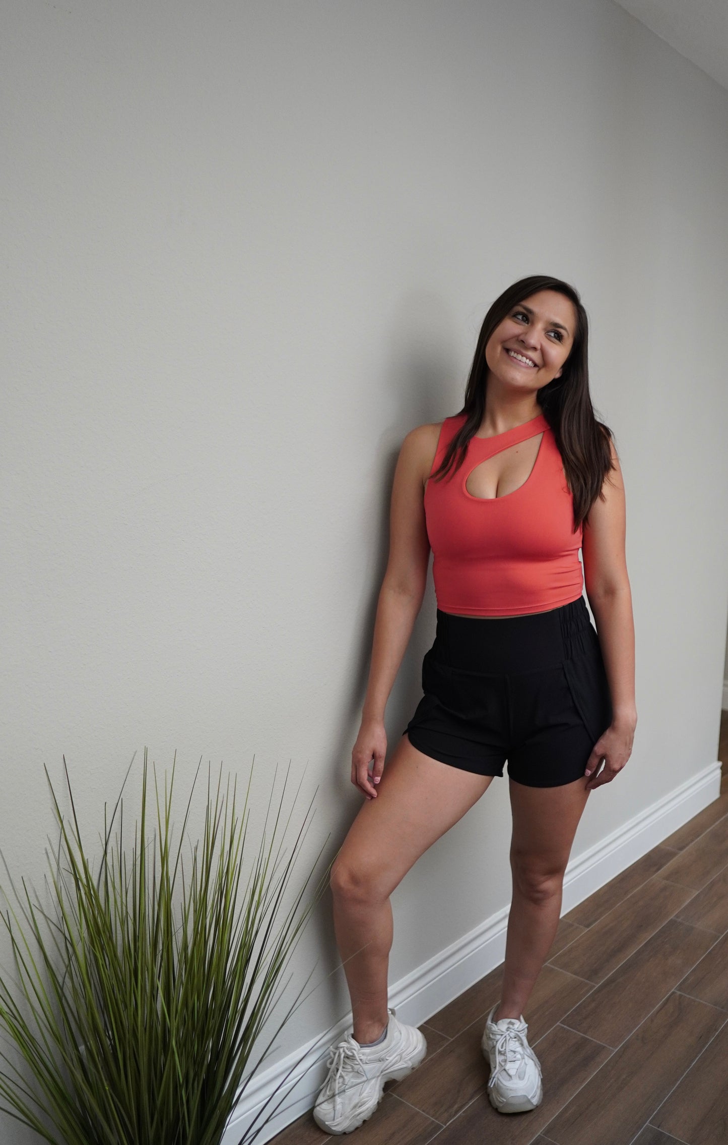 High Waisted Black Athleisure Split Shorts