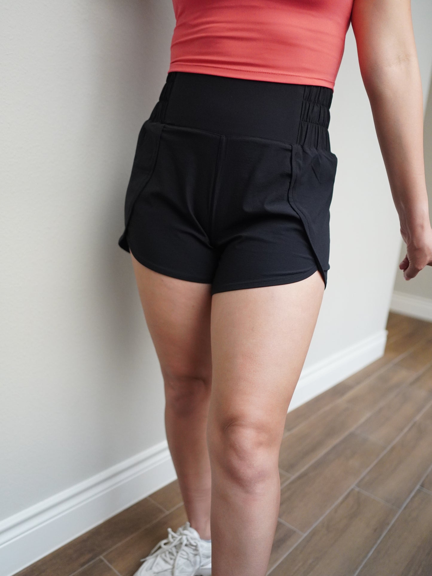 High Waisted Black Athleisure Split Shorts