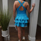 Blue Ruffle Back Active Tank Dress