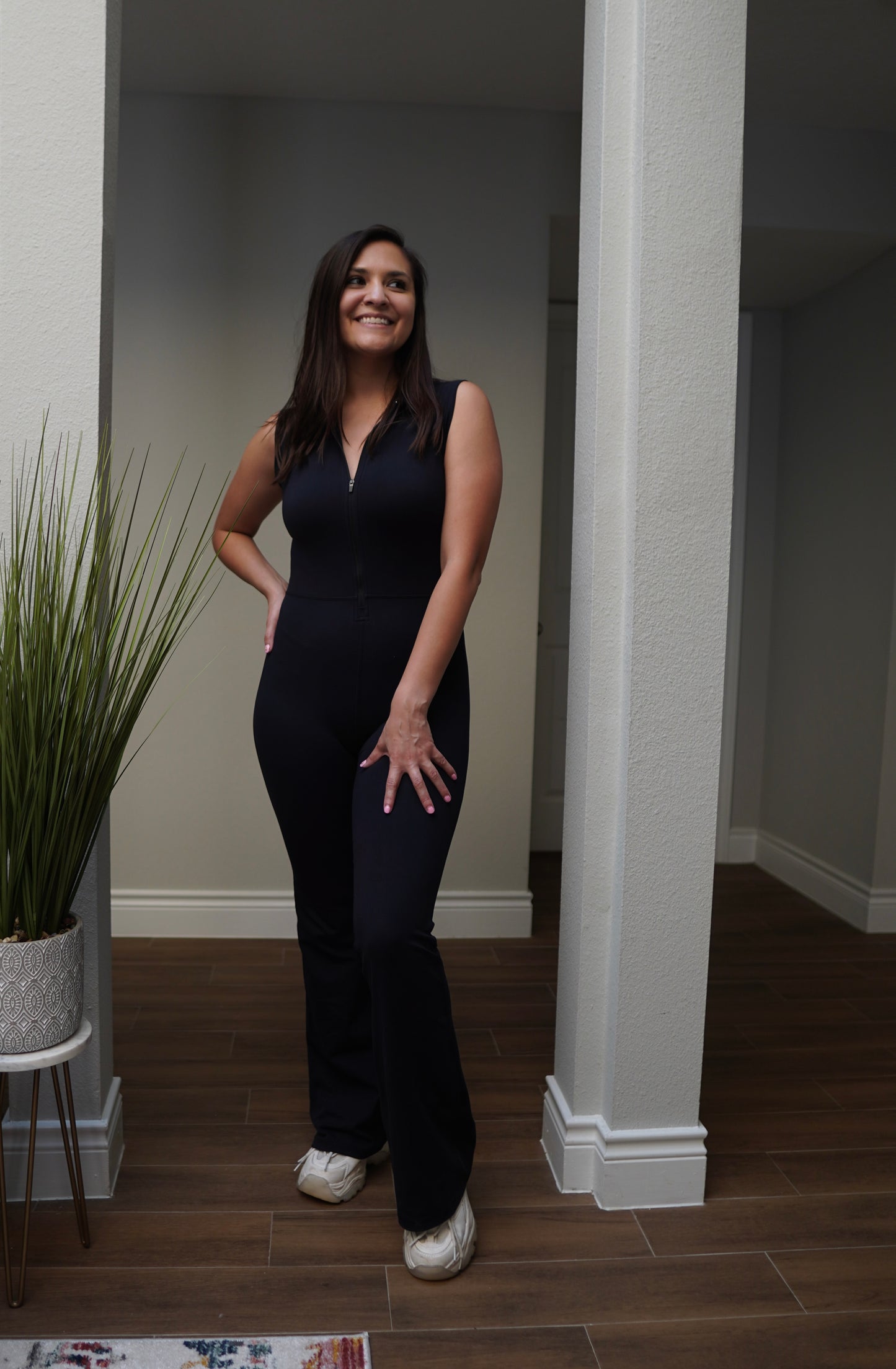 Half Zip Flared Black Jumpsuit