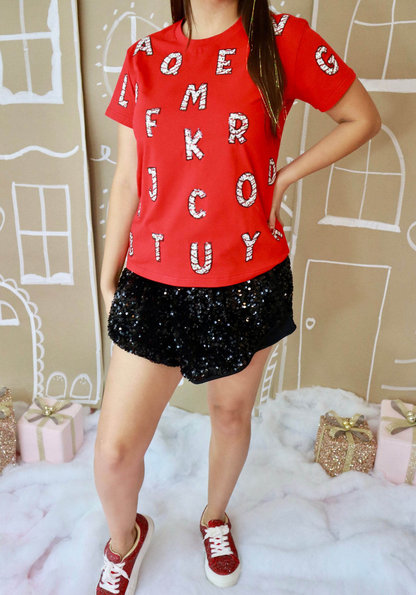 Sequin Christmas Letter Top