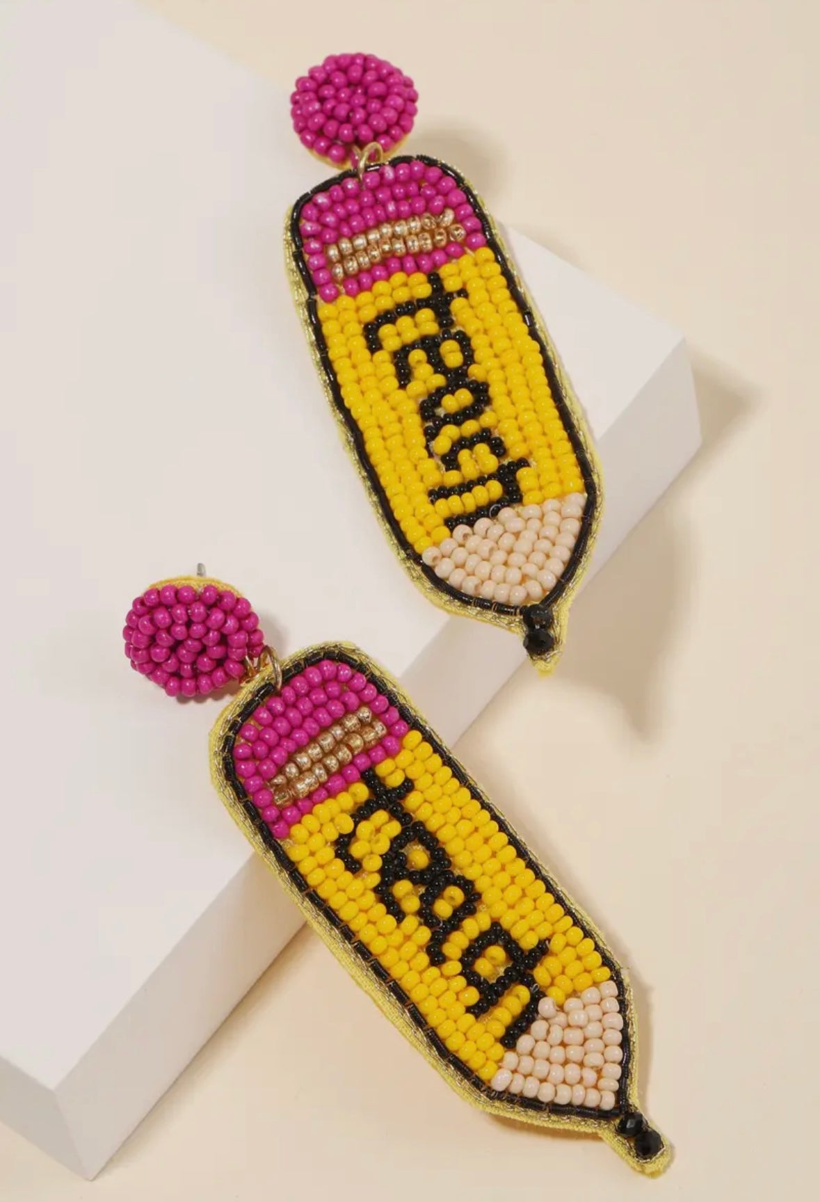 Beaded Teach Pencil Earrings