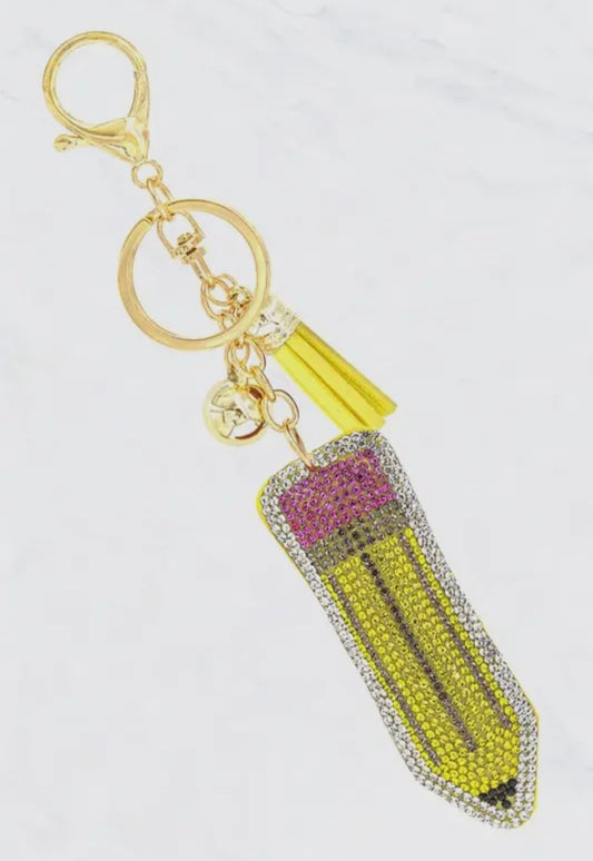 Rhinestone Pencil Puff Keychain