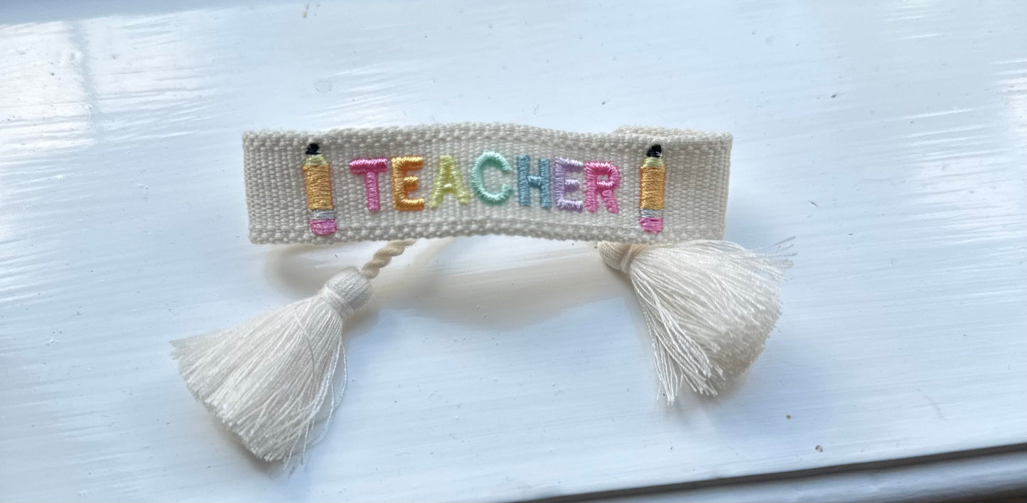 Embroidered Teacher Tassel Bracelet