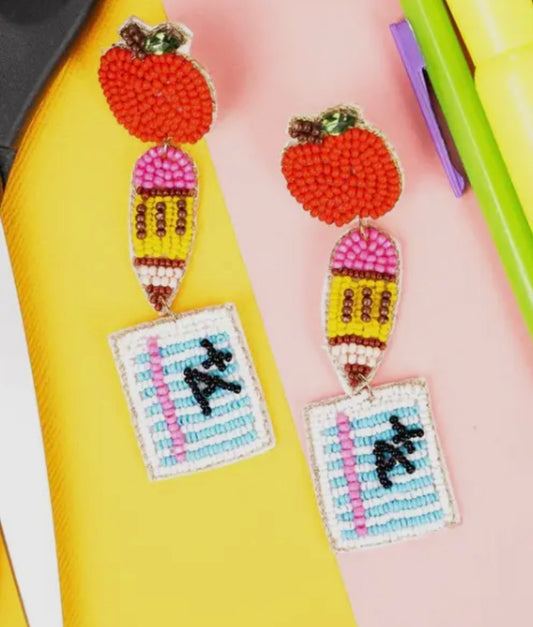 Beaded Teacher Pencil and Paper Earrings