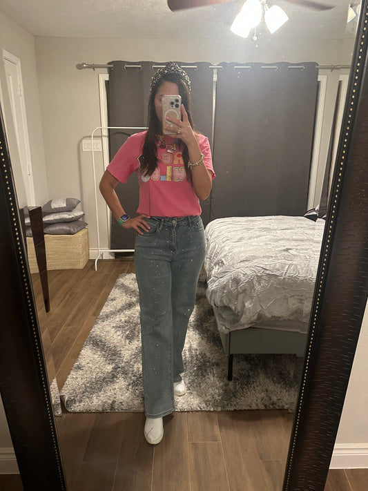 High Waisted Rhinestone Jeans